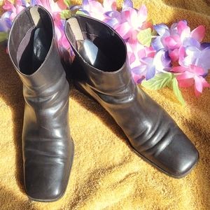 Talbots Square Toe Chocolate Leather Ankle Boots